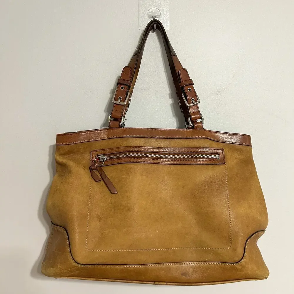 Vintage Y2K Authentic Coach Legacy Carryall Large Tan Beige Leather Tote Bag